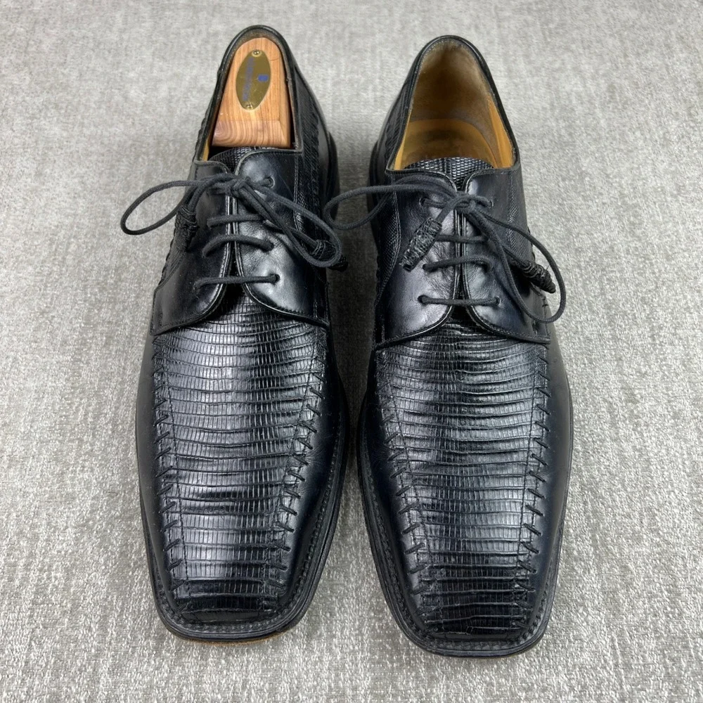 Mezlan Ferrari Black Lizard Skin Leather Square Toe Lace Up Dress Shoes Size 9.5